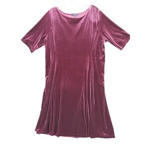 Lands' End‎ Women's Velvet Dress, XL Petite, Short Sleeve, Elegant, Burgundy